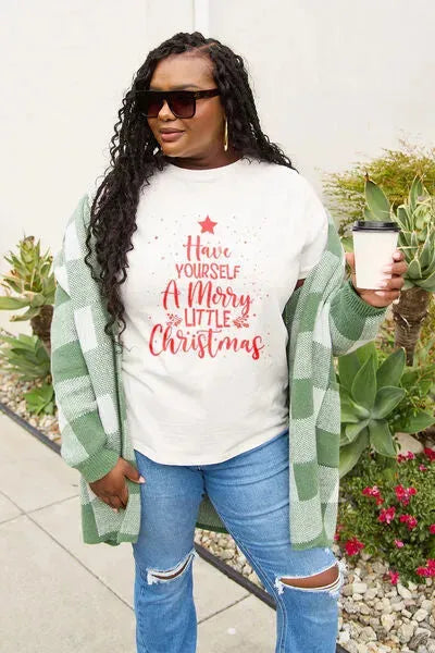 Simply Love Full Size HAVE YOURSELF A MERRY LITTLE CHRISTMAS T-Shirt White Women's T-Shirts - Tophatter Daily Deals